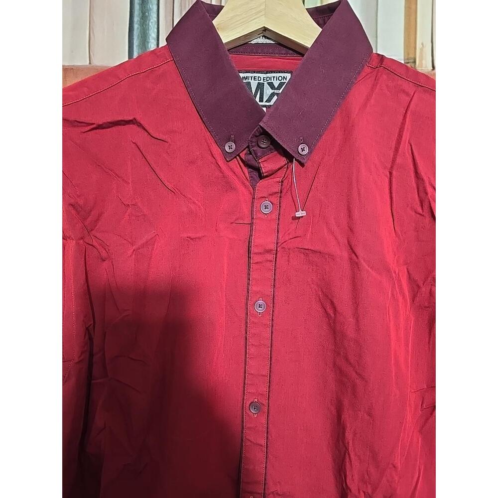 EXPRESS 1MX DRESS SHIRT MENS Large 16-16 1/2 FITTED SOLID STRETCH COTTON RED